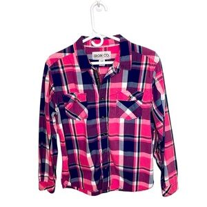IRON CO. MENS PINK BLUE LONG SLEEVE BUTTON DOWN SHIRT FRONT POCKETS SIZE MEDIUM